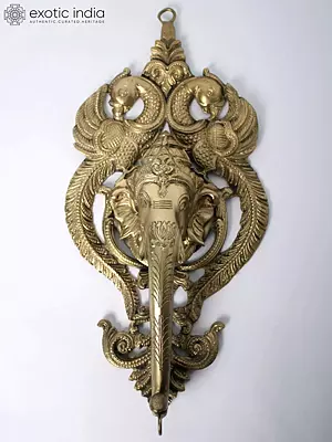 15" Bronze Ganesha Wall Hanging Statue | Hoysala Art Sculpture