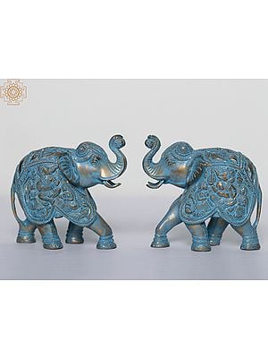 5" Pair of Elephants with Upraised Trunks