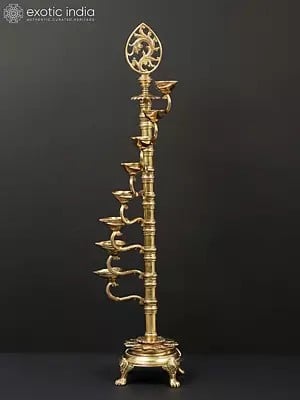 32" Large Eight Wicks Designer Lamp in Brass