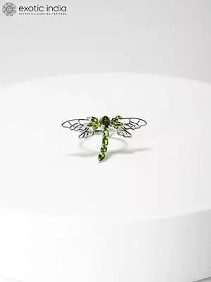 Sterling Silver Dragonfly Ring with Peridot Gemstone
