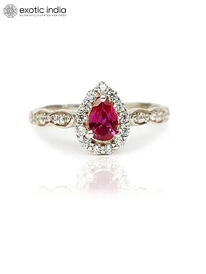 Pear Cut Ruby and CZ Ring
