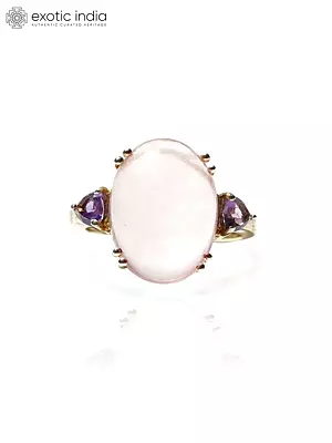 Oval Cut Rose Quartz Ring with Amethyst Gemstone