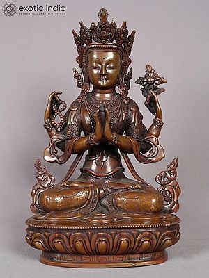 13" Chenrezig Copper Statue from Nepal