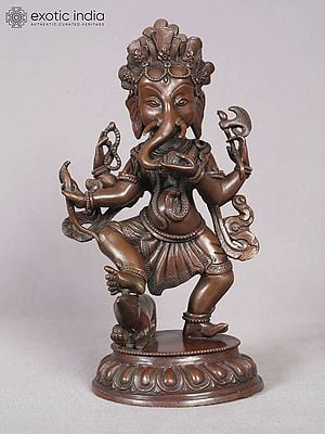 10" Dancing Ganesha Copper Statue from Nepal