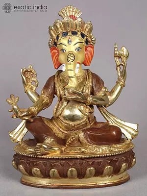 9" Sitting Lord Ganesha Copper Statue from Nepal