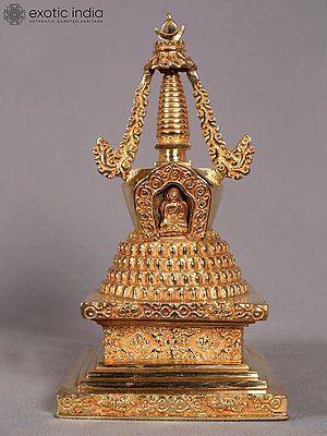 9" Stupa from Nepal | Copper Idol with Gold Plated