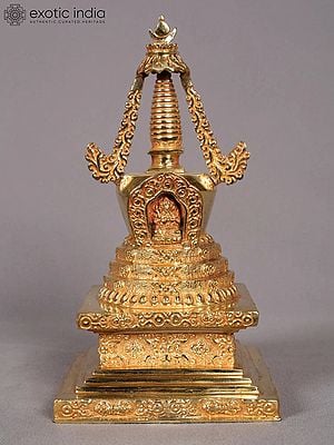 9" Stupa from Nepal | Copper with Gold Plated