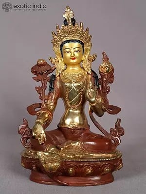 9" Goddess Green Tara Copper Statue - Buddhist Deity Idol from Nepal