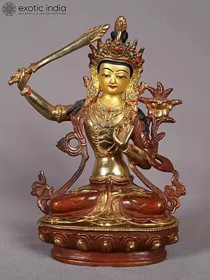 9" Tibetan Buddhist Deity Manjushri Copper Statue from Nepal