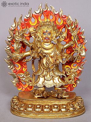 9" Six Hands Mahakala Copper Statue from Nepal