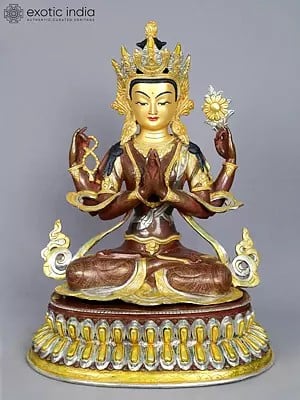 18" Chenrezig (Four Armed Avalokiteshvara) | Copper Statue from Nepal