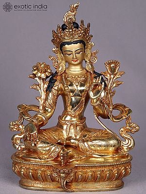 9" Goddess Green Tara Copper Statue from Nepal | Nepalese Copper Figurines