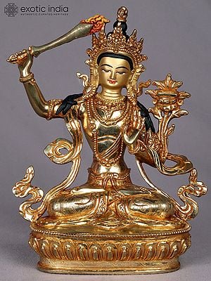 9" Manjushri Copper Statue from Nepal | Buddhist Deity Figurines