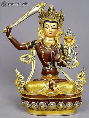 14" Manjushri Copper Statue from Nepal | Buddhist Deity Idols