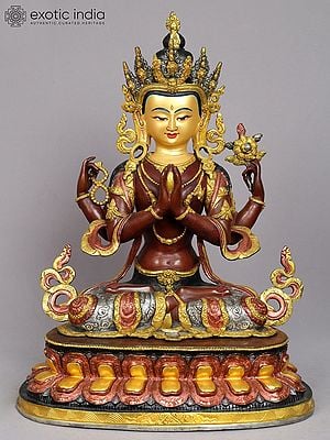 19" Buddhist Deity Chenrezig Idol from Nepal | Nepalese Copper Statue