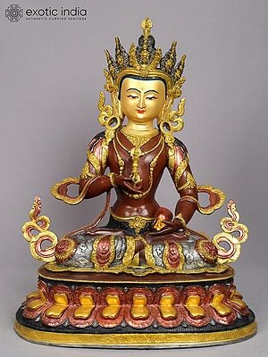 18" Buddhist Deity Vajrasattva Sculpture | Nepalese Copper Statue