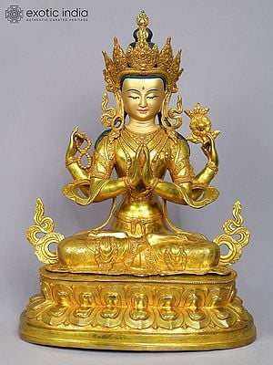 19" Tibetan Buddhist Deity Chenrezig Statue From Nepal