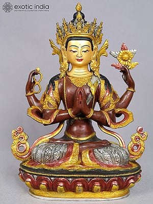 15" Tibetan Buddhist Deity Chenrezig Copper Statue from Nepal