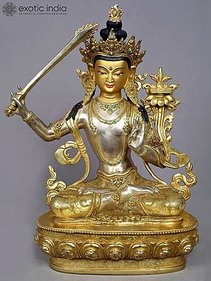 15" Manjushri Copper Statue from Nepal | Buddhist Deity Figurines