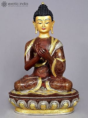 13" Lord Buddha Idol in Dharmachakra Mudra | Nepalese Copper Statue