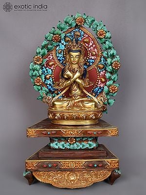 16" Lord Vajradhara Idol Seated on Throne | Nepalese Copper Statue