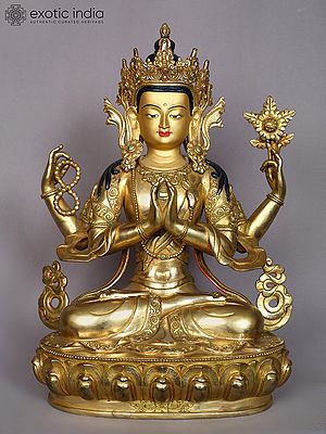 14" Tibetan Buddhist Deity Chenrezig Copper Statue from Nepal