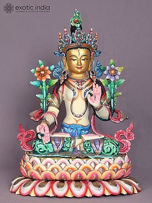 13" Tibetan Buddhist Goddess White Tara Copper Statue