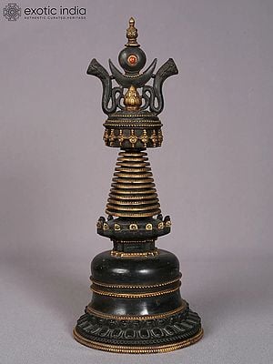 12" Superfine Black Stone Tibet Stupa