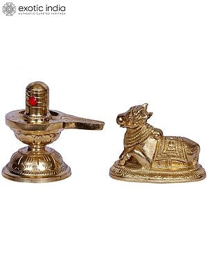 4" Brass Shivalinga - Nandi Set