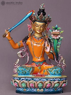 15" Sitting Manjushri Copper Statue from Nepal