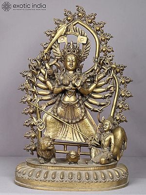 Eighteen Armed form of Goddess Durga Brass Statue from Nepal