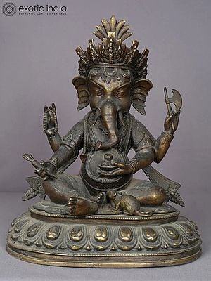 14" Lord Ganesha in Sitting Brass Statue from Nepal