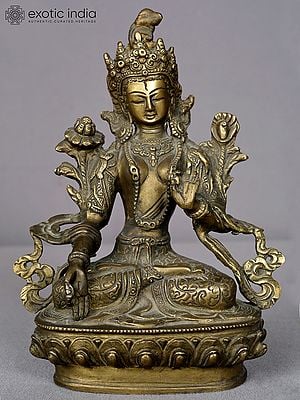 8" Brass Goddess White Tara Statue from Nepal