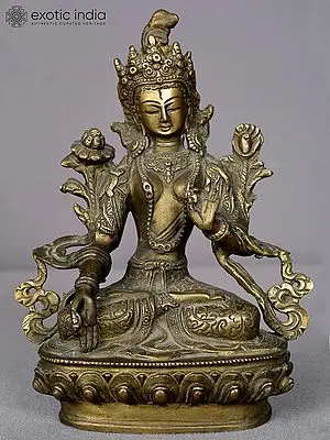 8" Brass Goddess White Tara Statue from Nepal