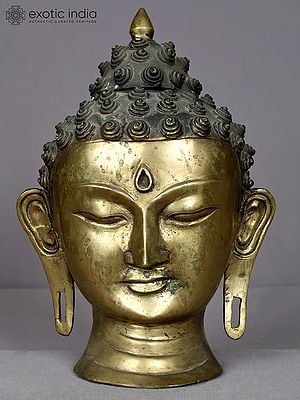 12" Brass Buddha Head Statue from Nepal