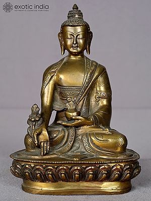 6" Small Copper Lord Medicine Buddha Statue from Nepal