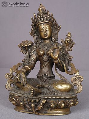 8" Brass Goddess Green Tara Statue from Nepal