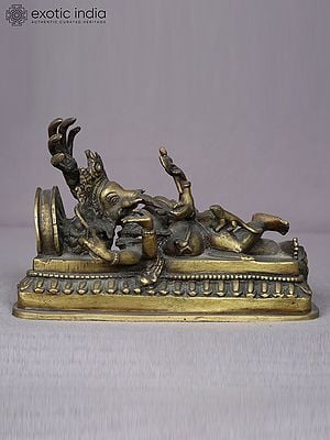 7" Sleeping Ganesha Brass Sculpture from Nepal