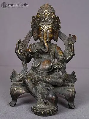 9" Sitting Ganesha Brass Figurine from Nepal