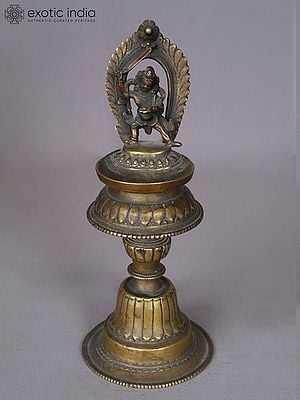 11.5" Brass Mahakala Lamp from Nepal