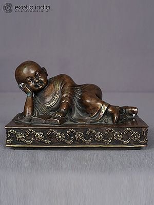 6" Brass Buddha Figurine Immersed in Reading | Nepalese Statue