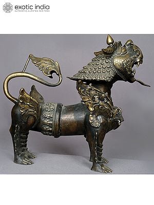 11" Nepalese Brass Snow Lion Sculpture