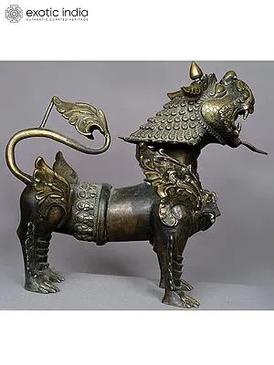 11" Nepalese Brass Snow Lion Sculpture
