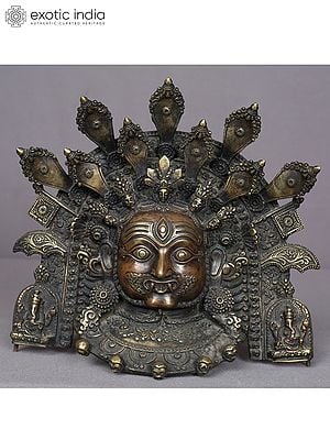 8.5" Bhairav Face Wall Hanging Statue from Nepal | Nepalese Brass Idol