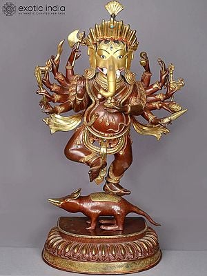 28" Twelve Armed Lord  Vira Ganesha Statue