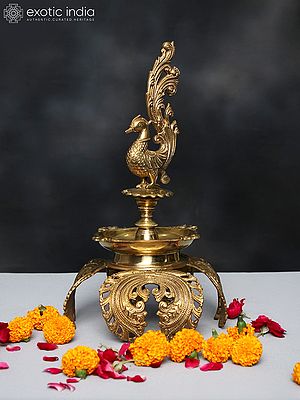 15" Brass Decorative Peacock Lamp