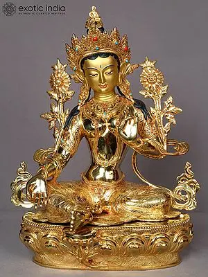 Goddess Green Tara Gilded Copper Statue from Nepal