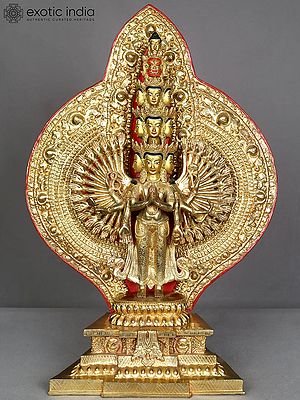 19" Standing Thousand Armed Avalokiteshvara Statue From Nepal