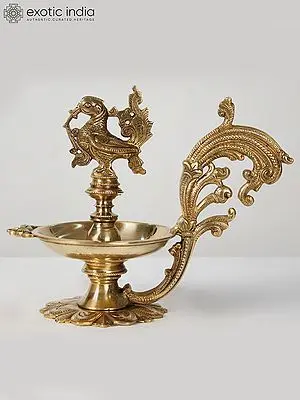 9" Decorated Peacock Lamp in Brass