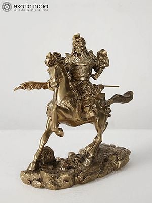 9" Bronze Superfine Chinese Warrior Guan Yu on Horse